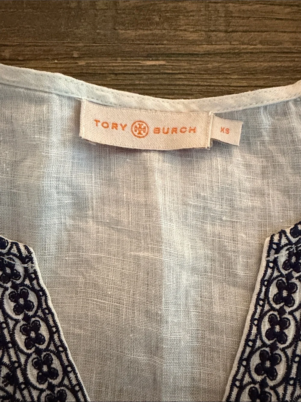 Tory Burch Tunic Dress with Navy Embroidered Trim